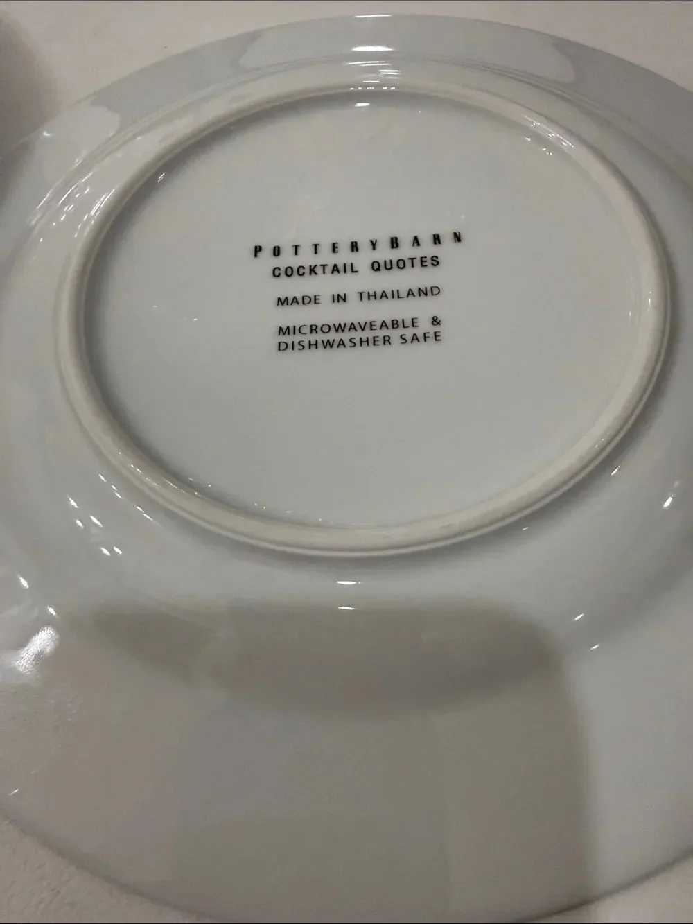 Pottery Barn White Porcelain Salad Dessert Saucers Plates Black Rim Toast Quotes